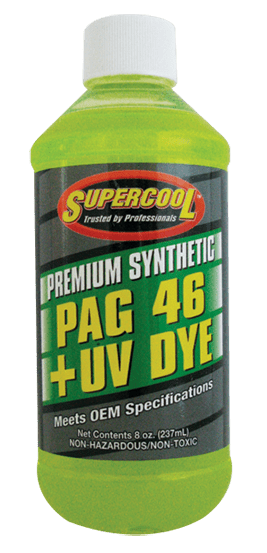 P46-8D (6 Pack) R-134a PAG 46 Compressor Oil + UV Dye 8oz. (237 ml) - Supercool Professional AC Products