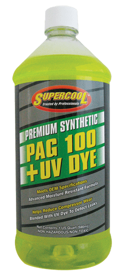 P100-32D (6 Pack) R-134a PAG 100 Compressor Oil + UV Dye 32oz. (1L) - Supercool Professional AC Products