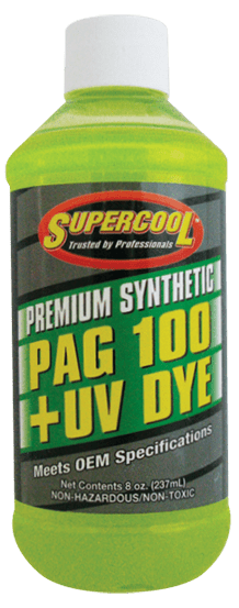 P100-8D (6 Pack) R-134a PAG 100 Compressor Oil + UV Dye 8oz. (237 ml) - Supercool Professional AC Products