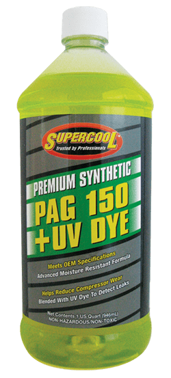 P150-32D (6 Pack) R-134a PAG 150 Compressor Oil + UV Dye 32oz. (1L) - Supercool Professional AC Products